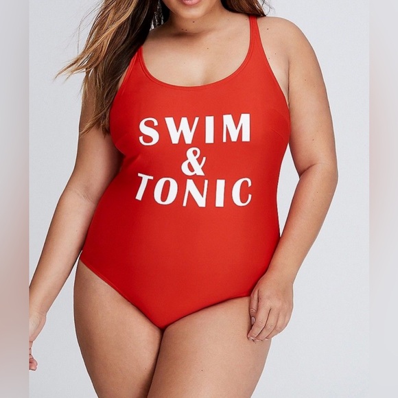 Cacique Other - Swim by Cacique 3XL 22 One Piece Red “Swim & Tonic” Swimsuit Adjustable Straps